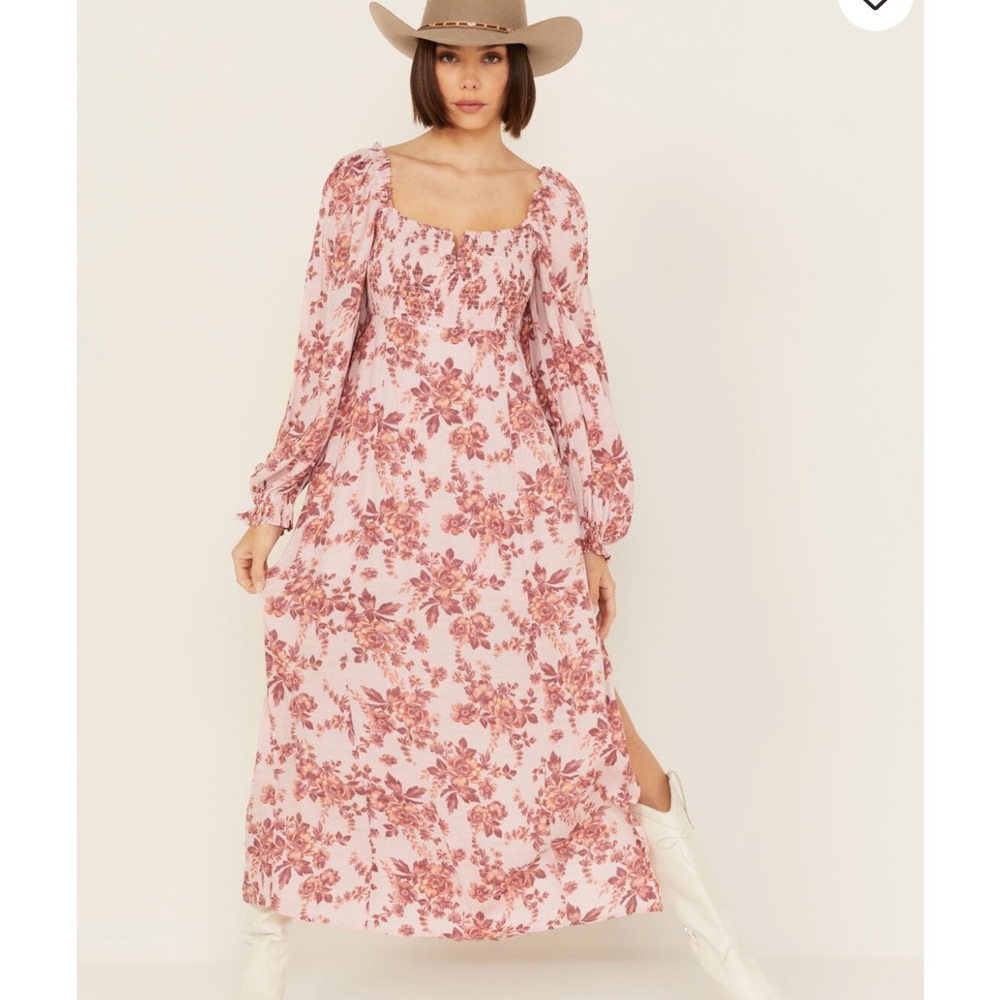 Free People Jaymes Pink Floral Long Sleeve Dress